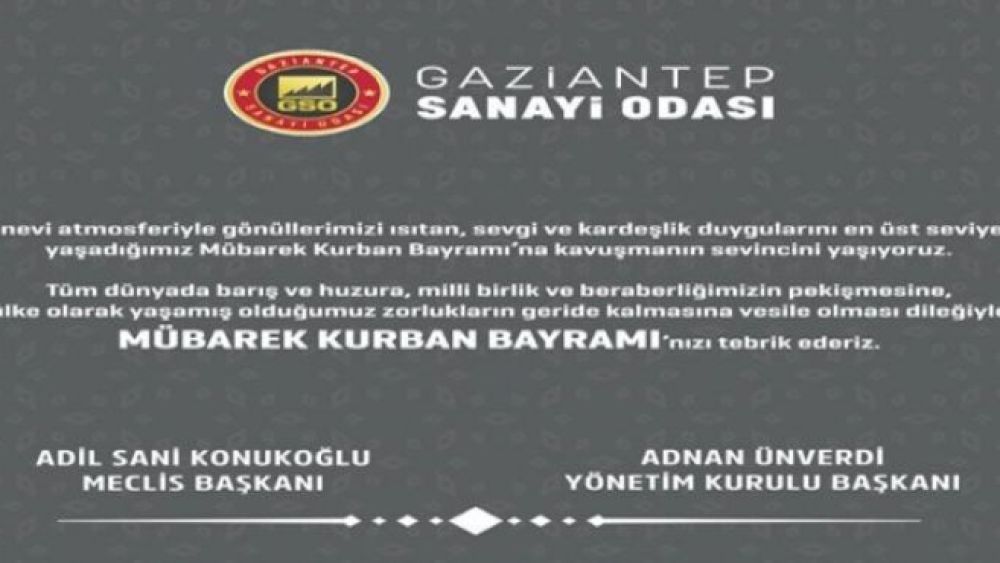 Gaziantep Sanayi Odası'ndan Bayram Mesajı